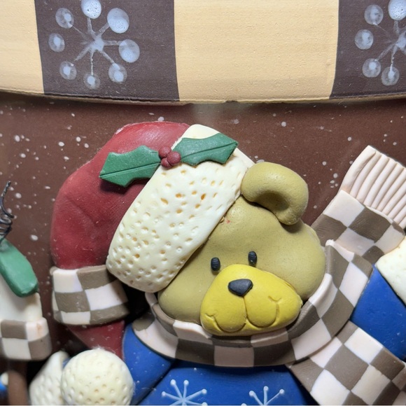 Vintage Holiday 3D Santa Hat Teddy Bear Stoneware Cookie Jar Christmas Winter - Picture 4 of 14